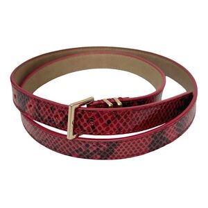 Talbots Red & Black Snakeskin Print Belt with Gold Adjustable Buckle